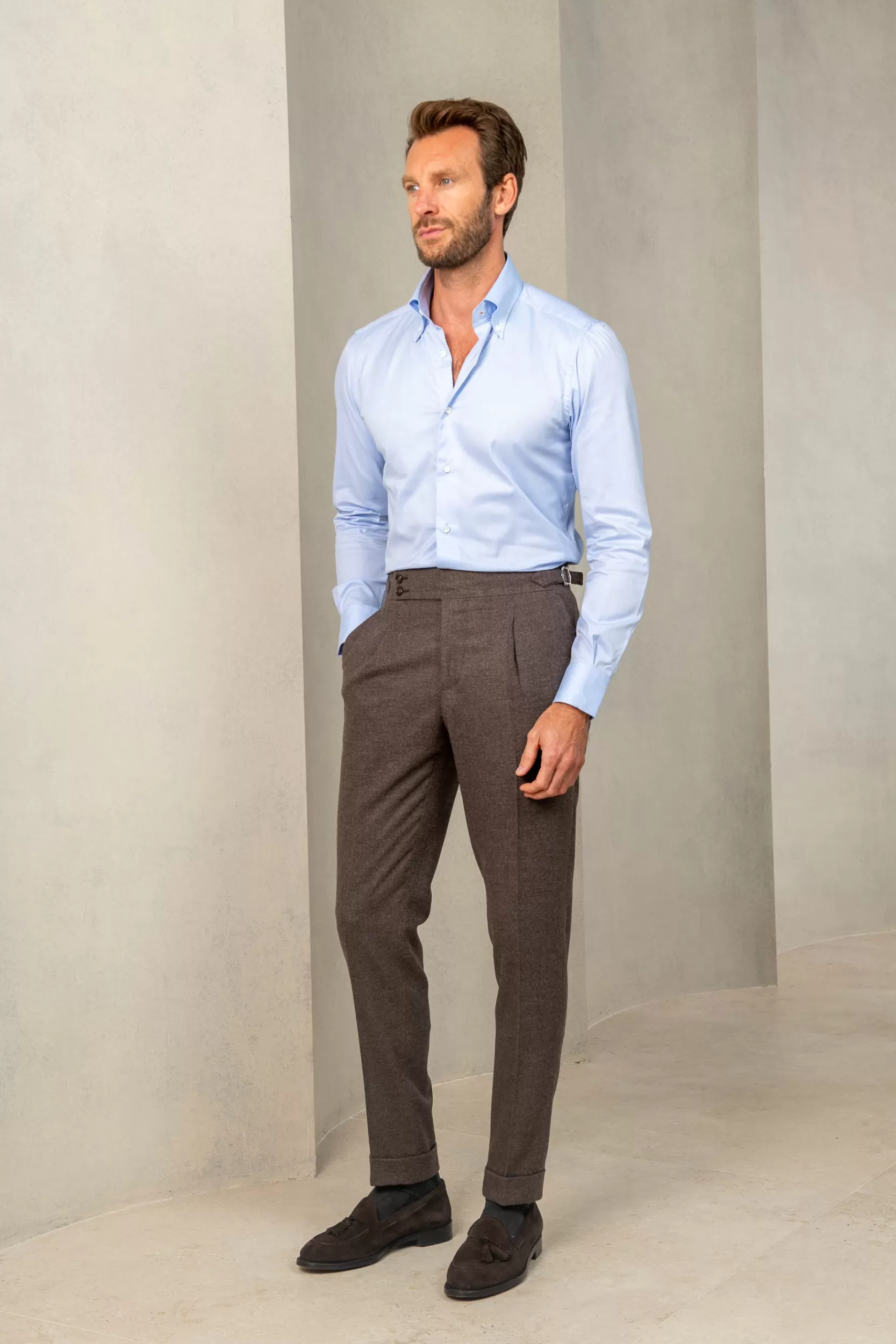 Shop Pini Parma Pantaloni In Flanella " Soragna Capsule Collection" – Made In Italy Marrone