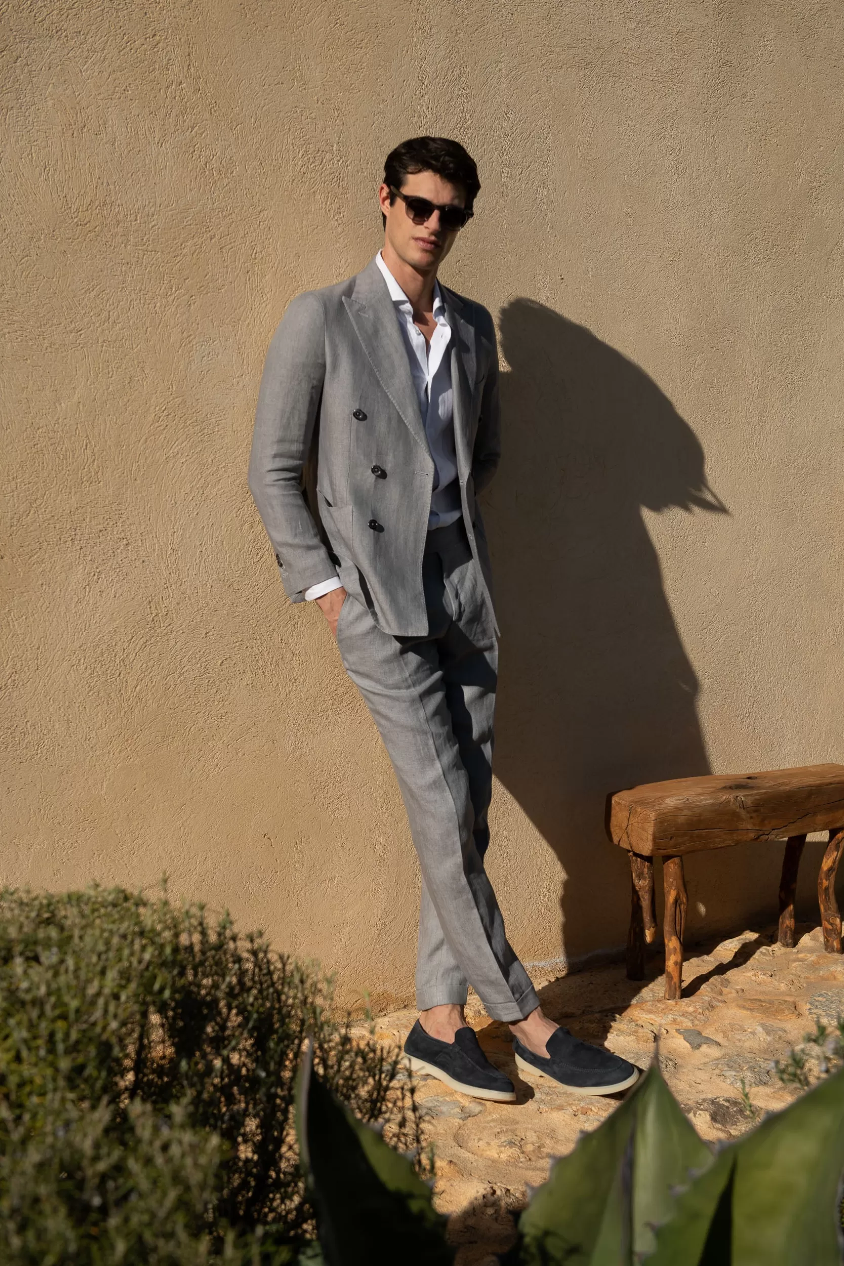 Store Pini Parma Pantaloni In Lino Spigato Grigio Cielo " Soragna Capsule Collection" - Made In Italy