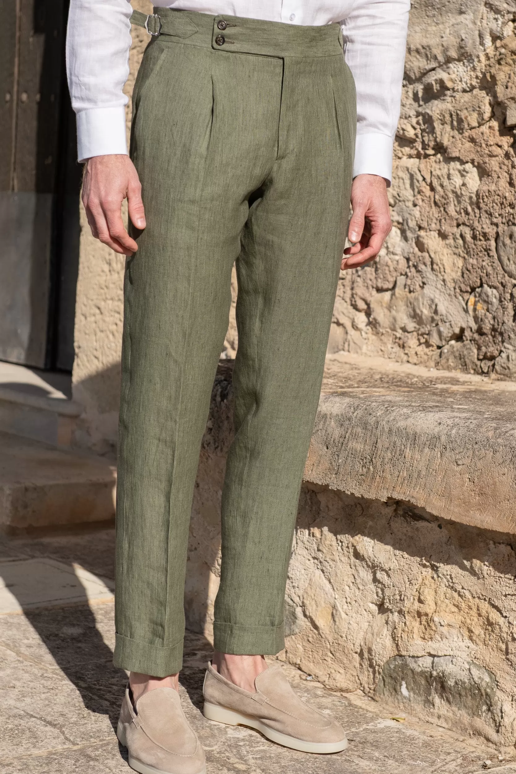 Best Sale Pini Parma Pantaloni In Lino " Soragna Capsule Collection" - Made In Italy Verde