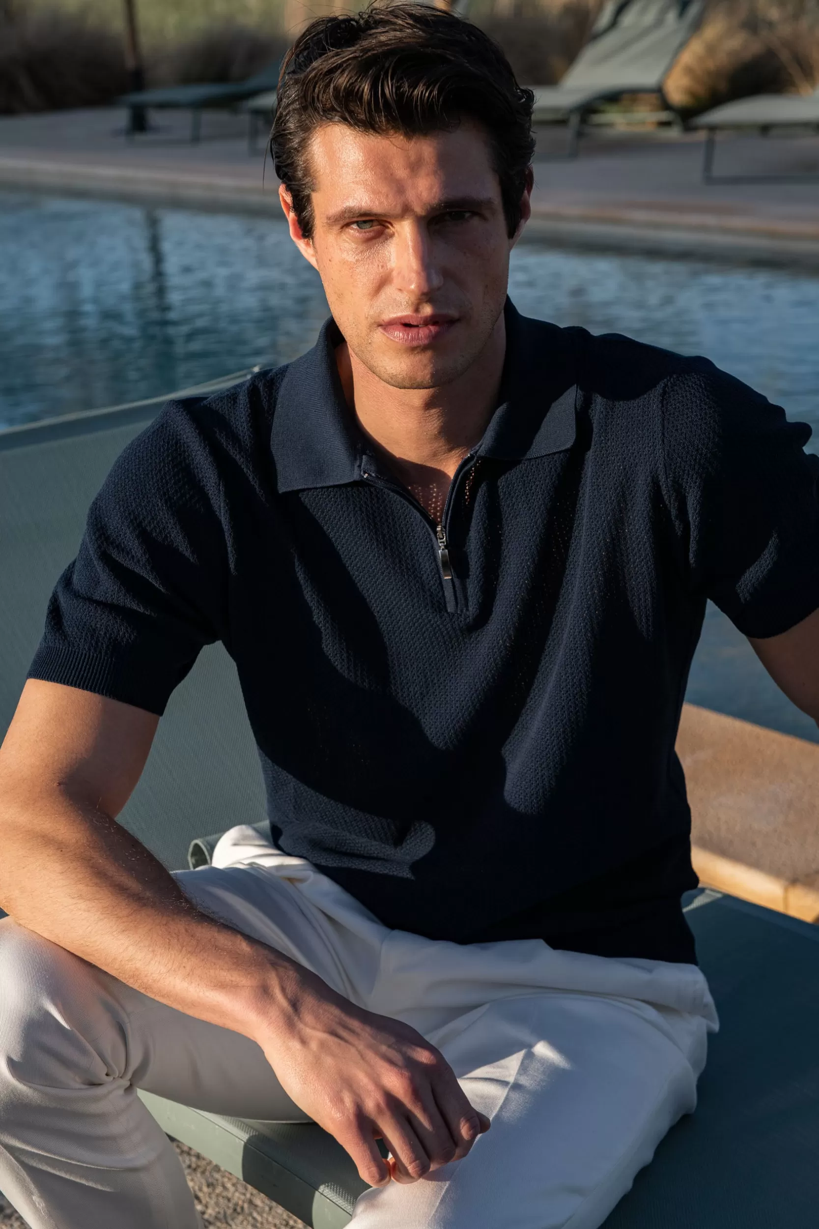 Shop Pini Parma Polo In Maglia Testurizzata Con Cerniera - Made In Italy Blu