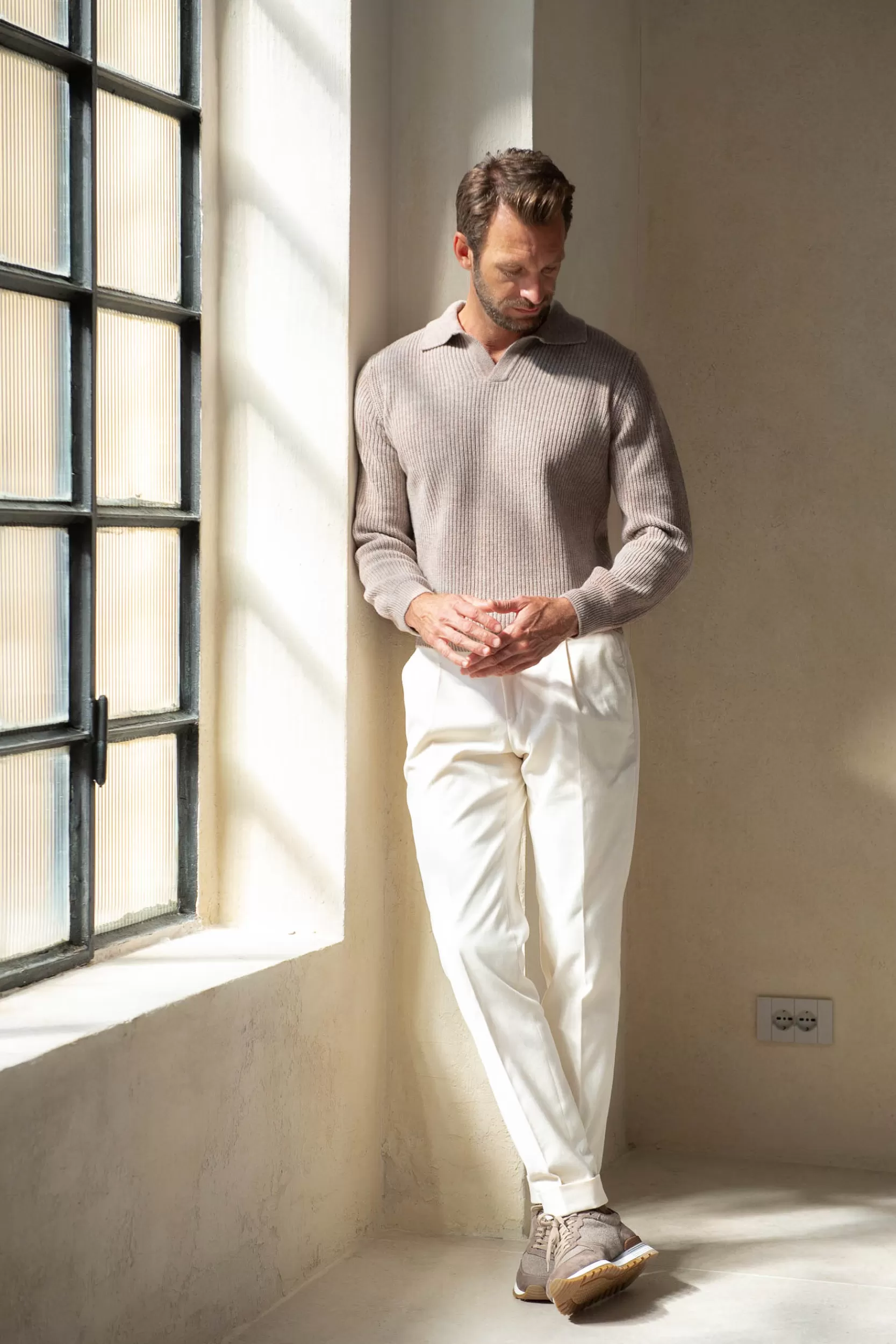 Online Pini Parma Polo In Misto Cashmere A Coste Color Tortora – Made In Italy Talpa