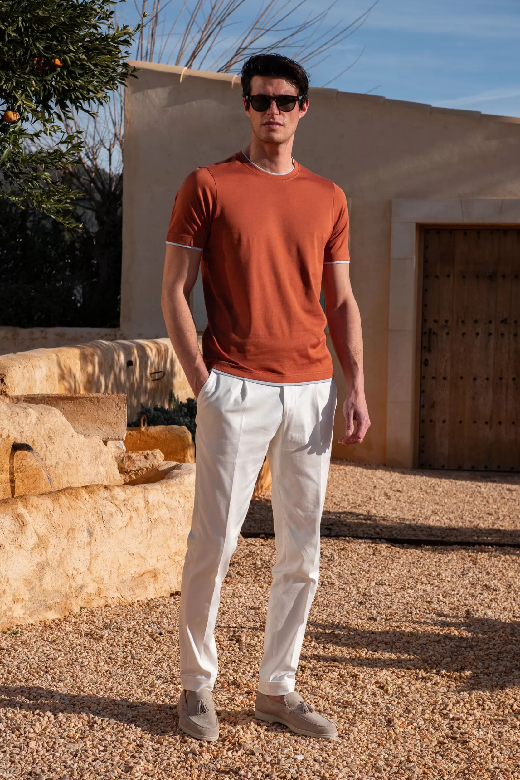 Flash Sale Pini Parma T-shirt In Cotone Ruggine Con Dettaglio Colletto - Made In Italy Arrugginito