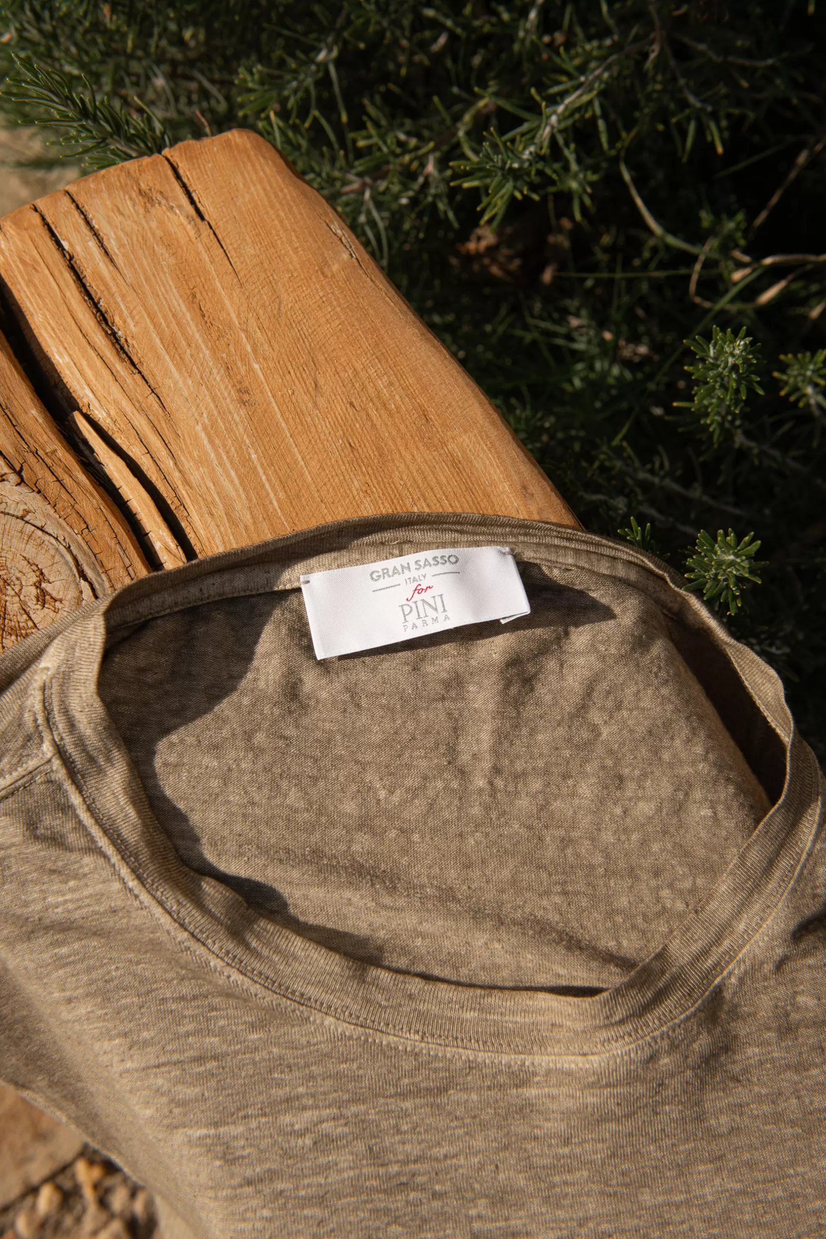 New Pini Parma T-shirt In Lino Color Tortora - Made In Italy Talpa